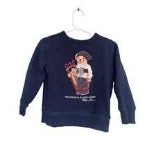 Kids Ralph Lauren Polo Bear Sweater Navy Blue 3T Sledding Graphic Crewneck