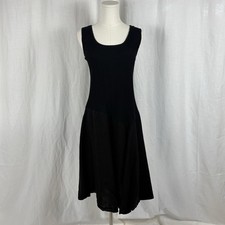 Fenini Linen Midi Dress Ribbed Bodice Black Quiet Luxury Boho Lagenlook Sz M