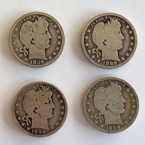 Lot of 4 circulated 1899 Barber Quarters