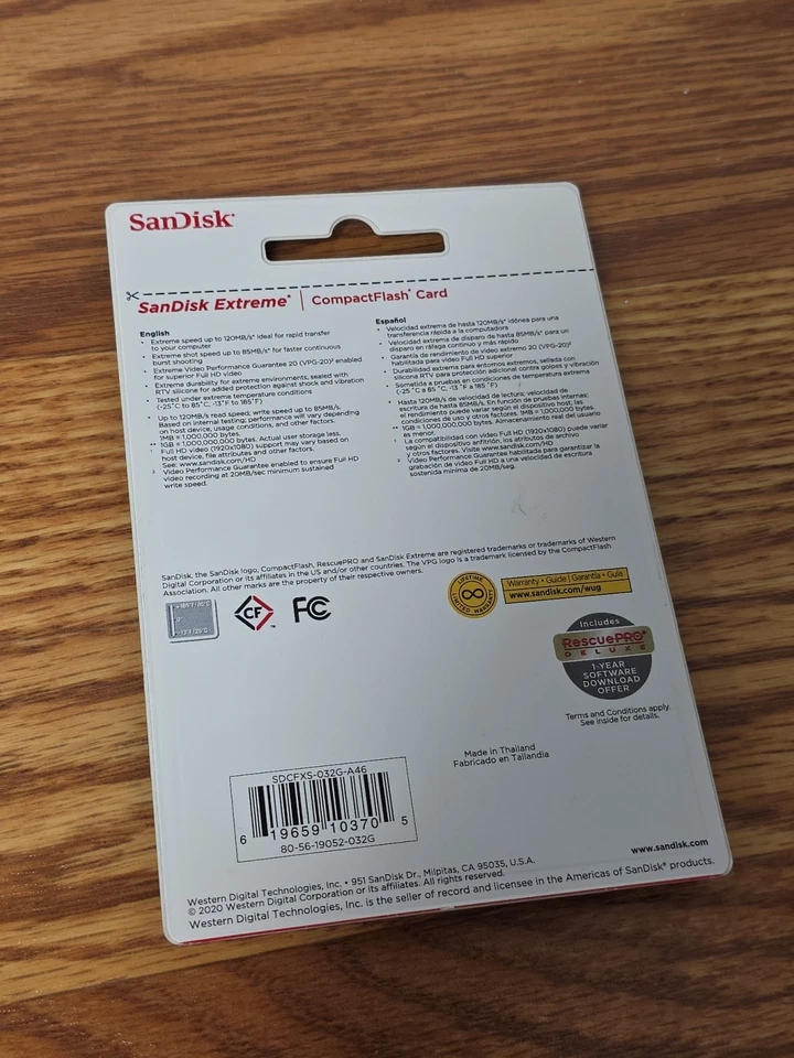 SanDisk 32GB Extreme CompactFlash Card (SDCFXS-032G-A46) NEW FAST SHIPPING - Image 3 of 4