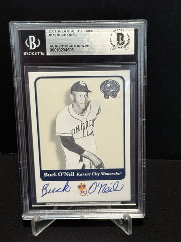 BUCK O'NEIL Signed Autograph BECKETT BAS 2001 Fleer Greats of the Game #119