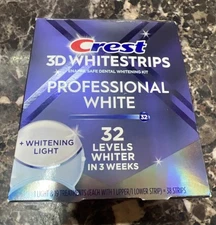 CREST 3D WHITESTRIPS KIT PROFESSIONAL WHITE LEVEL 32 WHITER 38 STRIPS + LIGHT!!!
