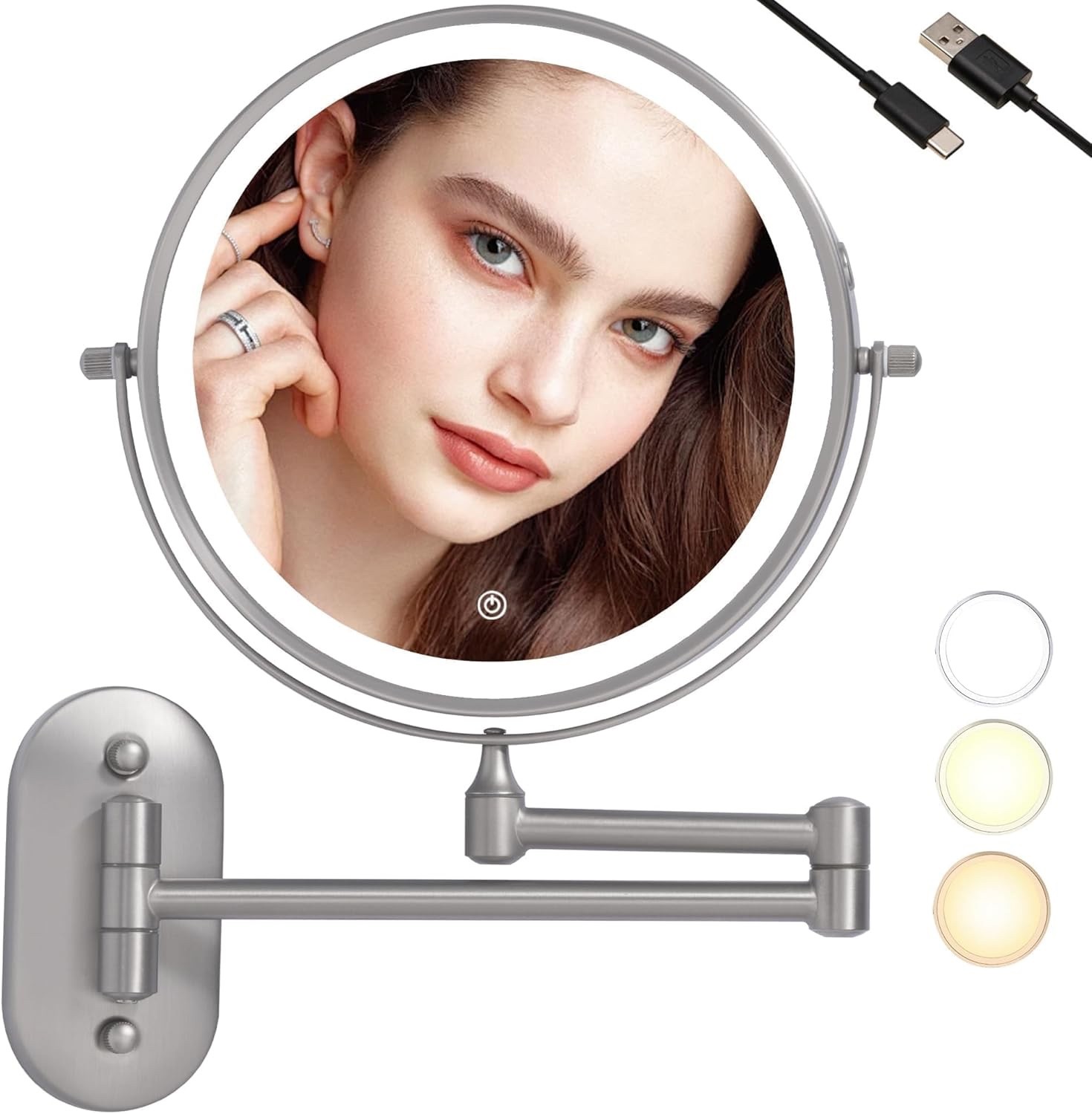 Wall Extending Bathroom Makeup Mirror LED Lights Dual Sided 1X 10X Magnifying