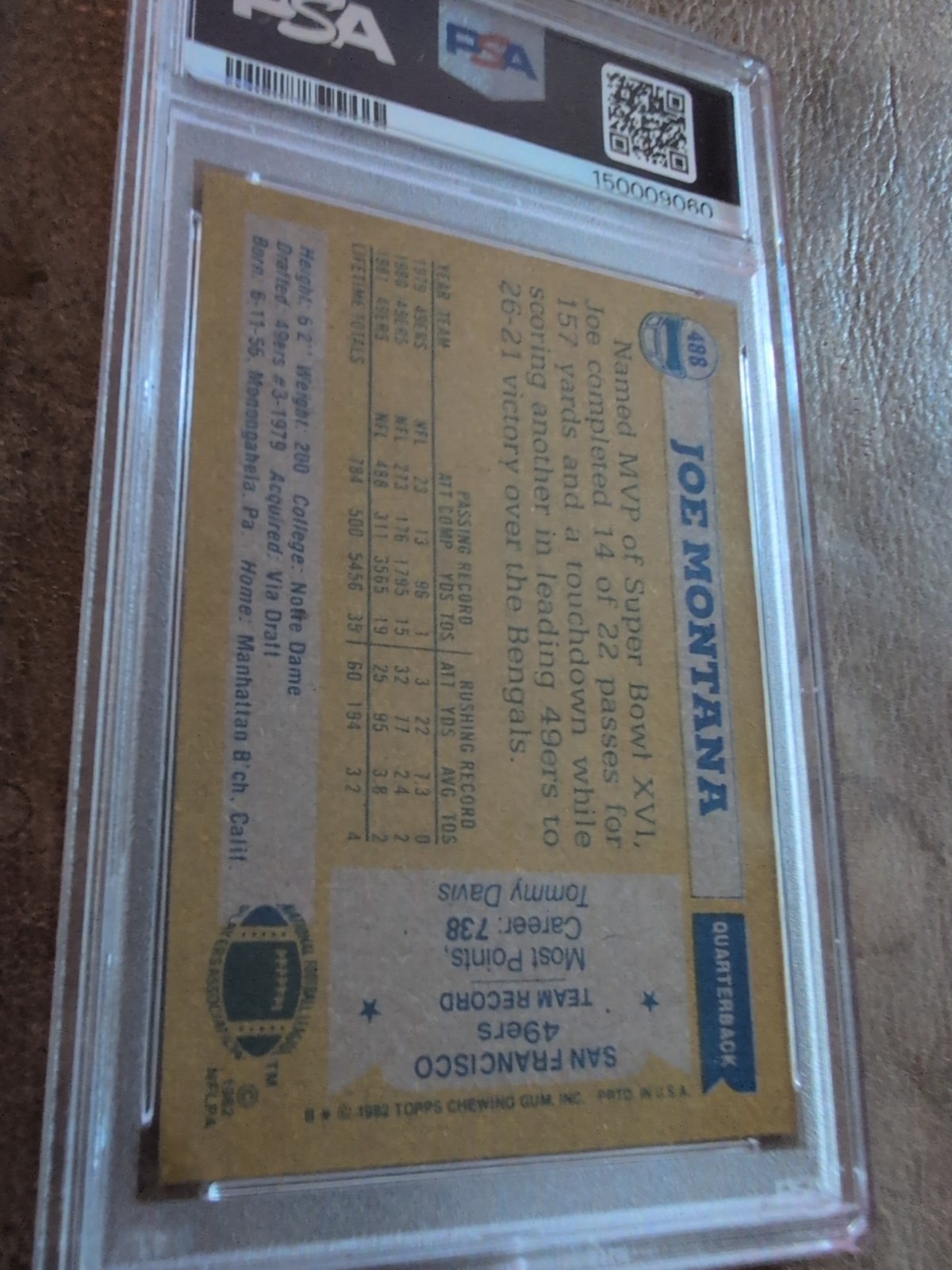 1982 Topps Football All-Pro #488 Joe Montana San Francisco 49ers HOF PSA 9 MINT view 3
