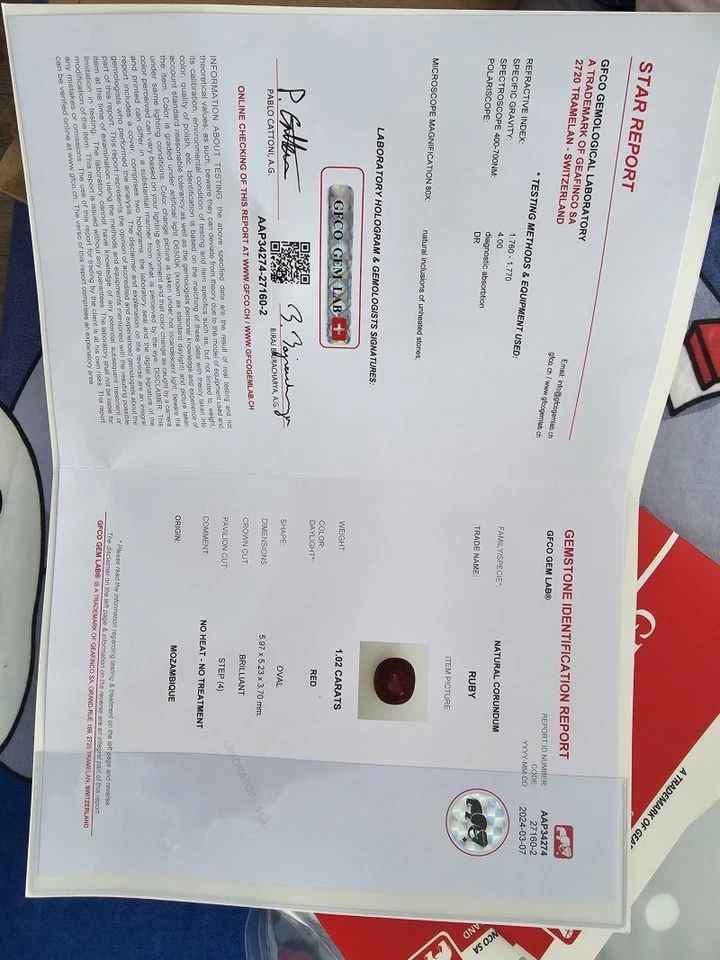 GFCO Certified Red Ruby 1.02CT Natural Top Quality Ruby Loose Gemstone - Image 2 of 2