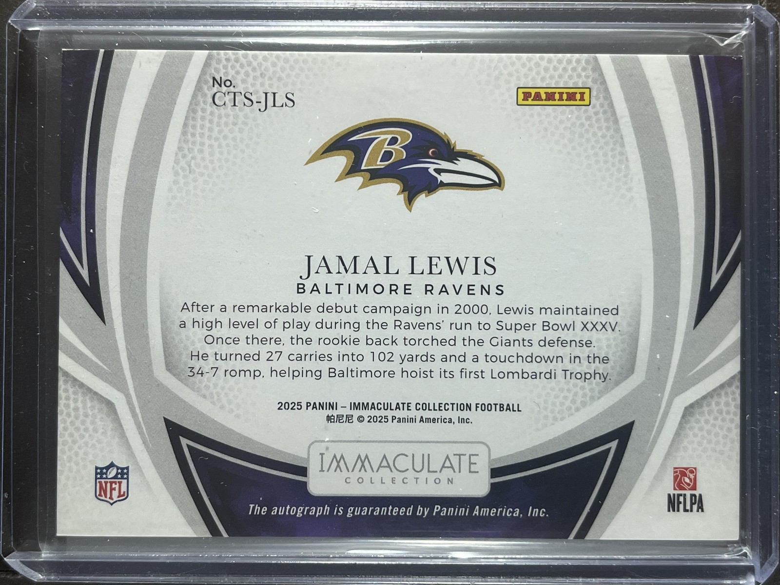 2025 Panini Immaculate #CTS-JLS Jamal Lewis Clutch Time Auto #/99 250019 view 2
