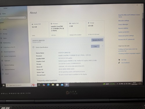 Dell Precision Laptop M4700 i7-3740QM NVIDIA Quadro K1000M 16GB RAM 256GB SSD - Picture 2 of 22