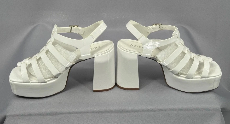 Zapatos Soda para mujer talla 10 blancos plataforma tacón grueso sandalias vestido con tiras Y2K Foto 2 de 4
