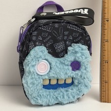 FUGGLER 4" Mini Plush Backpack Keychain Blue FUGG Face Monster w Teeth, Stickers