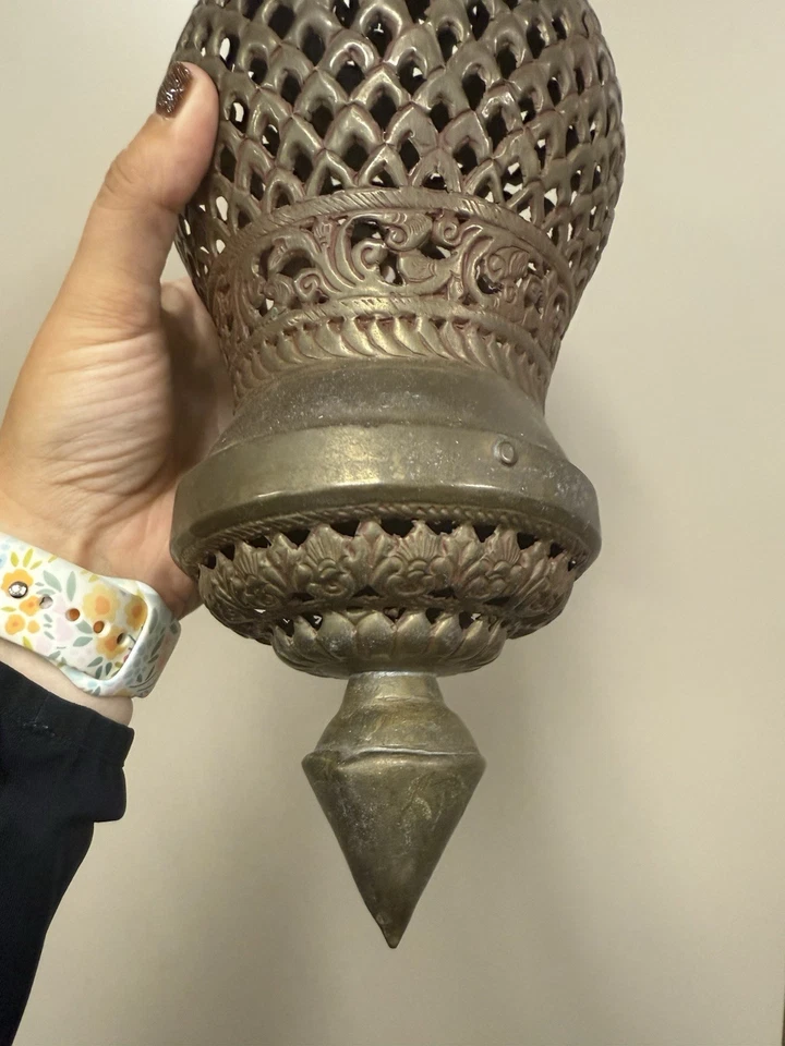 Classic Vintage Moroccan Outdoor Metal Lantern, MEast Art, Hanging Light Fixture - Image 3 of 4