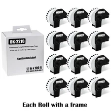 12Rolls 1.1" x 100' Continuous Paper Tape DK-2210 forl Brother QL Label Printer