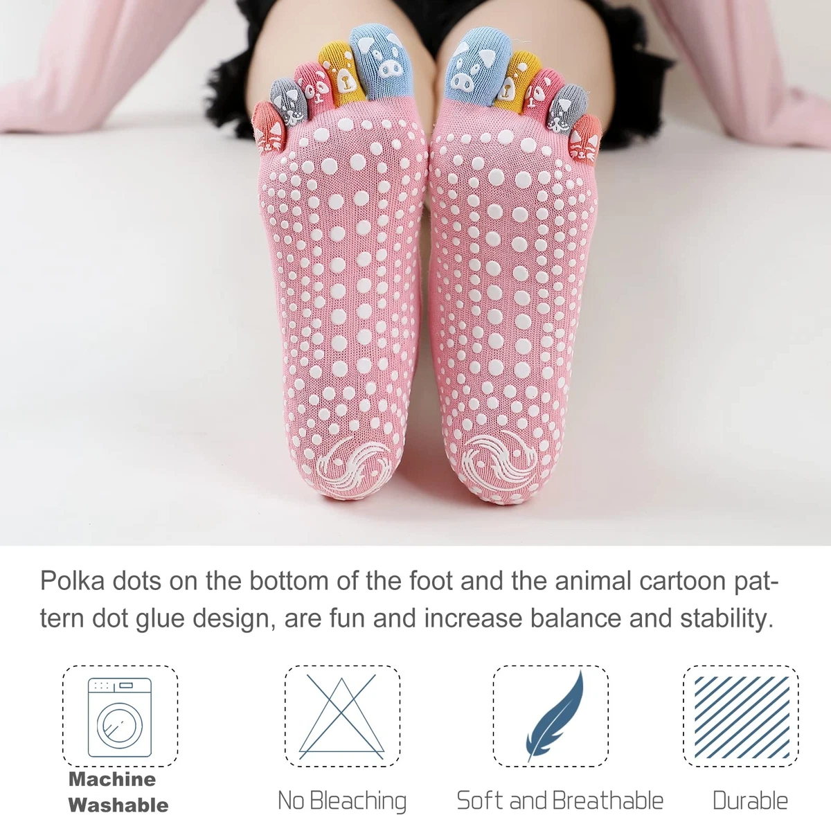 3 pares de calcetines de yoga, calcetines antideslizantes de punta completa (mujer 6-8, multicolor)