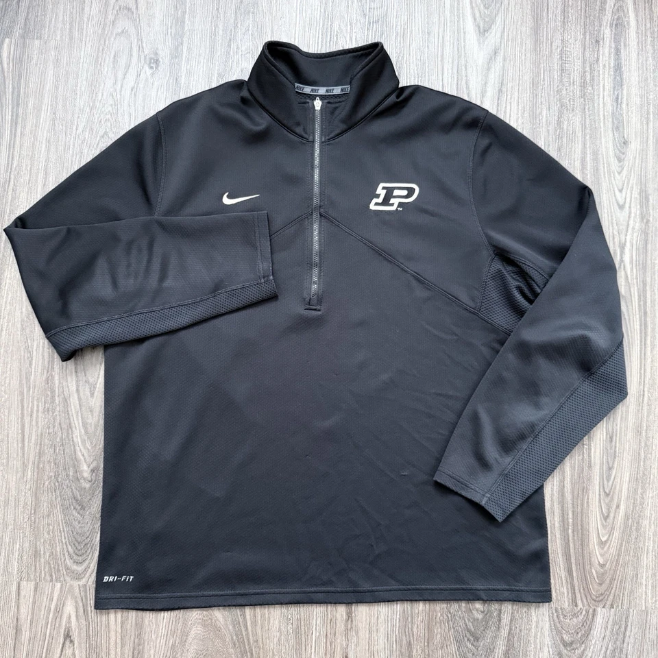 Purdue Boilermakers 夹克男式 XL 黑色耐克 Dri Fit 1/4 Quarter Zip NCAA — 第 2/4 张图片