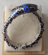 Ancien bracelet forme serpent articulé, en argent massif et émail cloisonné