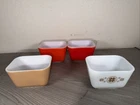 Vtg PYREX 501B 1-1/2 Cup Refrigerator Dish Lot Red Brown White Orange