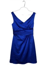 David’s Bridal Blue Satin Dress Size 10 V Neck Sleeveless Formal