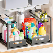 under Sink Organizers Storage, 2 Tier under Cabinet Organizer Shelf, Pull Out Ki