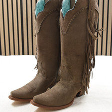 Corral Ladies Brown Embroidery Studs Fringes Western Boots Size 8.5 B5028 Premiu
