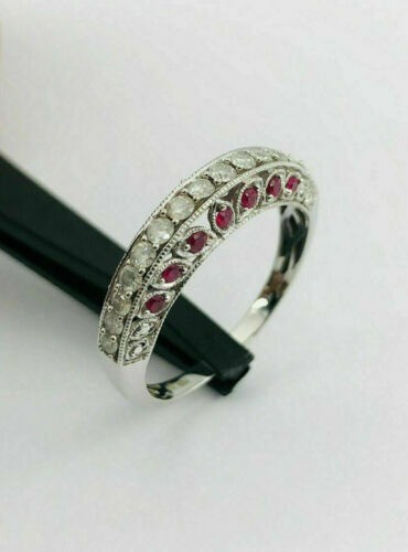 Art Deco Antique 2.50 Ct Diamond & Ruby Vintage Wedding Ring 925 Sterling Silver - Picture 5 of 5
