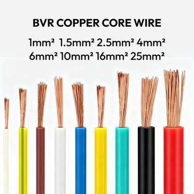 BVR Multi-Strand Flexible Wire Electrical Cable 1.0mm²~6.0mm² Pure Copper Cores