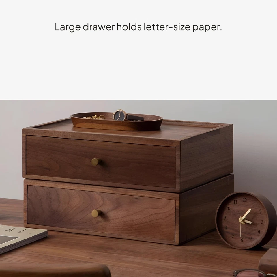 Walnut Desktop Drawer Organizer with Brass Handle - Image 4 of 4