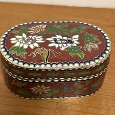 Vintage Cloisonné Enamel Chinese Trinket Pill Snuff Box Multicolor Flowers 3.25"