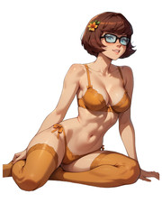 1351 Velma Sticker, Made In USA, Laminated, Waifu, Thigh, Curvy, Busty, Nerdy