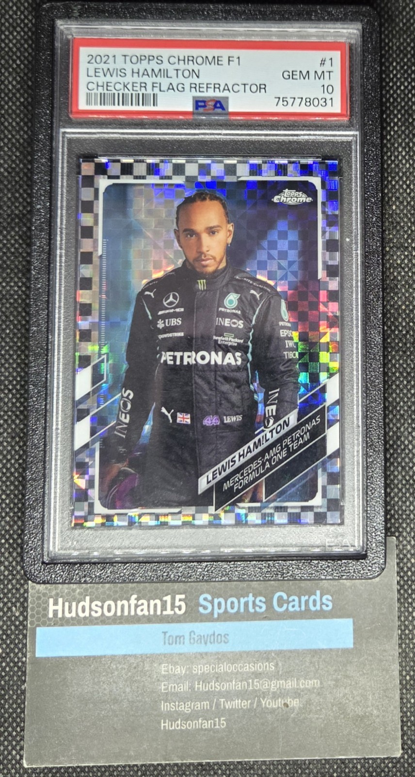Lewis Hamilton 2021 Topps Chrome F1 #1 Checker Flag Refractor PSA 10 Gem Mint