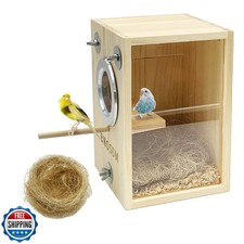 BNOSDM Parakeet Nesting Box Transparent Bird Breeding Nest Boxes Natural Wood...