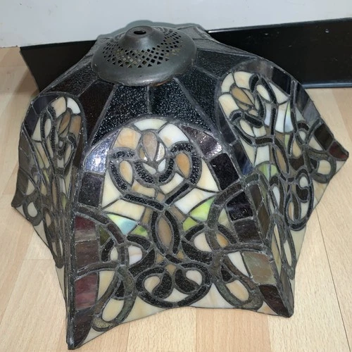 Antique Handmade Glass 6 Panel Lamp Shade 12” X 8” Tiffany Style Design