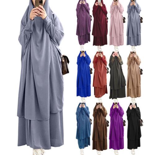 Muslim Women Skirt Lady Prayer Dress Set Kaftan Jilbab Islamic Arab 2pcs - Zdjęcie 1 z 30