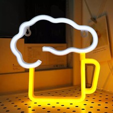 1/2x Beer Neon Sign Bar Sign Yellow White LED Signs Decor for Room Wall Party