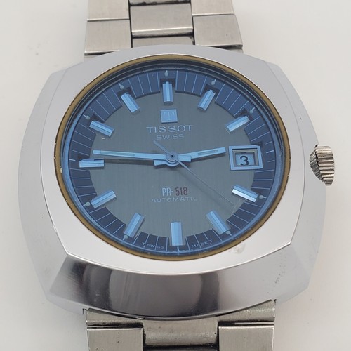 Vintage TISSOT PR-518 Watch HARDENED SURFACE Ref# 44674 Blue Crystal Works READ - Picture 3 of 13