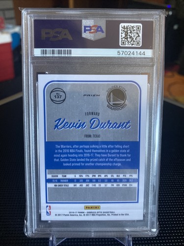 KEVIN DURANT 2016 Panini Donruss 1st Year Optic #137 Purple Holo PSA 10 KD SP - Picture 2 of 2