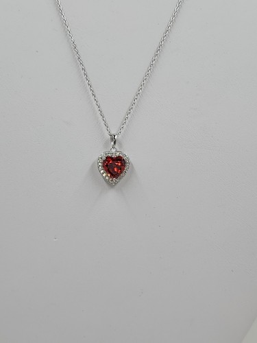 Cubic Zirconia Light Orange Heart Cut t & CZ Pendant/Necklace, Sterling Silver - Picture 3 of 6