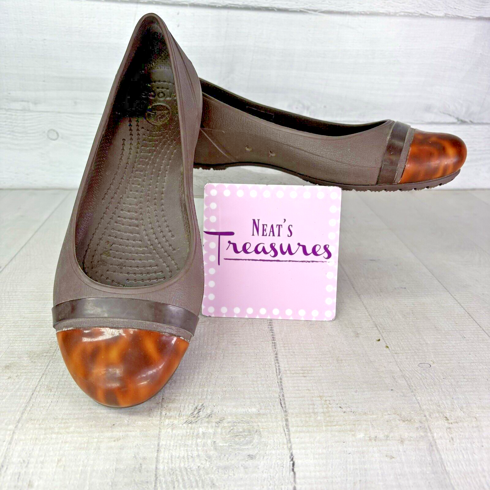 Crocs Gianna Alice Tortoise Shell Black Brown Ballet Flats Size 9-image