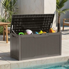 Outdoor Deck Box 80 Gallon Weatherproof Resin Storage Chest Bin w/ Lockable Lid