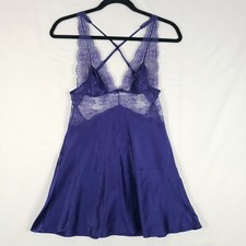 Victorias Secret Satin Slip Womens Small Cross Back Lingerie Lace Trim Purple