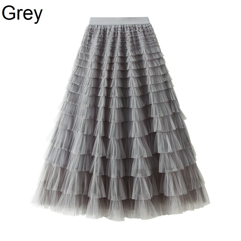 Jupe Midi Taille Haute En Tulle Tutu À Volants Volumineux A-Line Maille