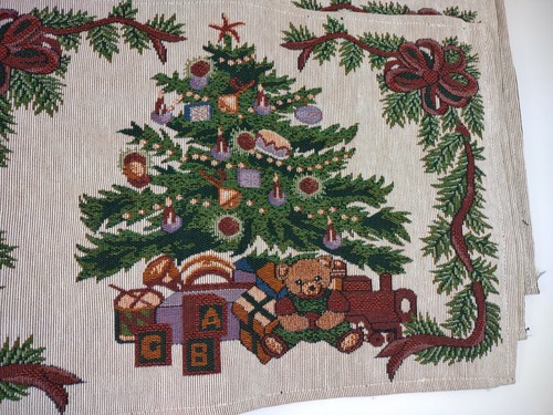 Set Of 4 Tapestry Woven Christmas Placemats Tree Toys Teddy Bear 18 3/4" vintage - Picture 10 of 10