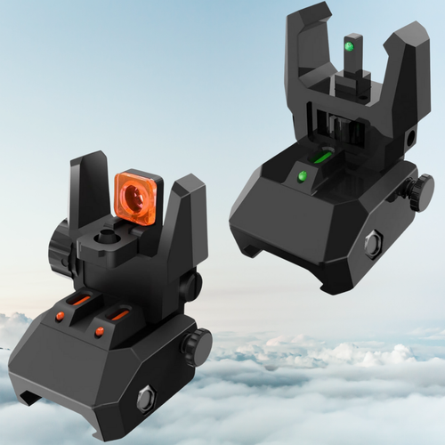 Foldable Iron Sights Flip-up Front and Rear Sight Fiber Optics Dual Aiming Mode