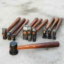 Set of 10 Black Iron Hammers - Heavy Duty Blacksmith Forging Tools with Wooden H