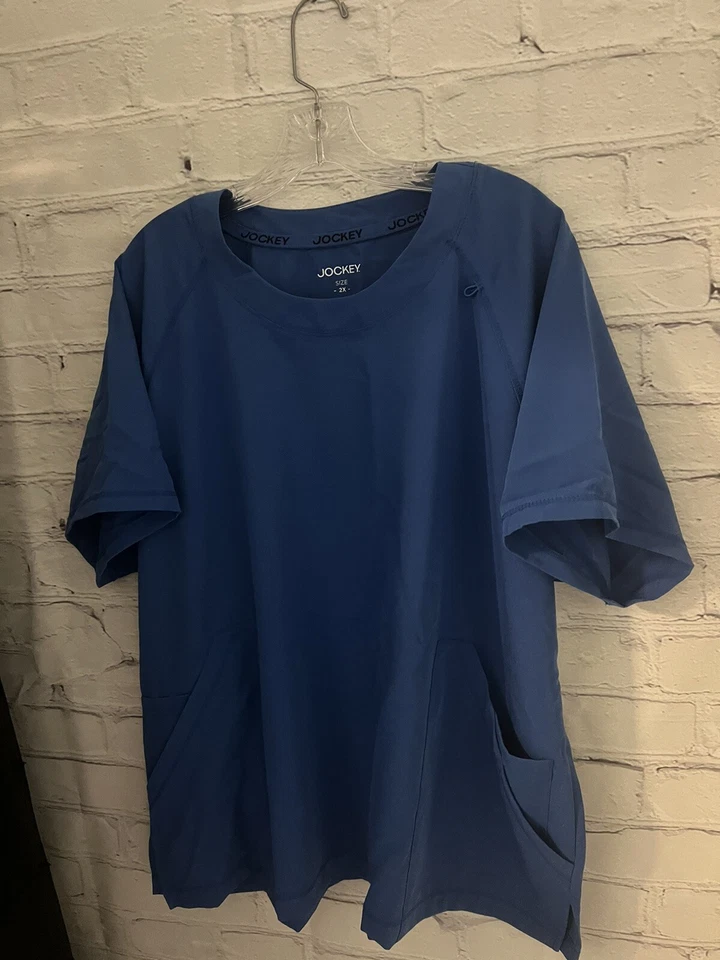 Blusa Médica Jockey Azul Sólido Cuello Redondo ELASTIZADA USADA EN EXCELENTE ESTADO Para Mujer Talla 2X Foto 2 de 4