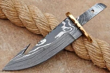 CUSTOM HAND FORGED DAMASCUS Blank Blade Rat Tail Hidden Tang Gut Hook Knife