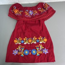 Mexican Campesina Embroidered Red Yellow Dress girls Size 4 T