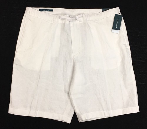 Men's PERRY ELLIS White Linen Drawstring Shorts 38 NEW NWT Beach Wear NICE
