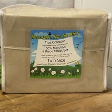 4-Piece TWIN Bed Sheet Set Deep Pocket 100 MICROFIBER Solid Beige Tan Neutral