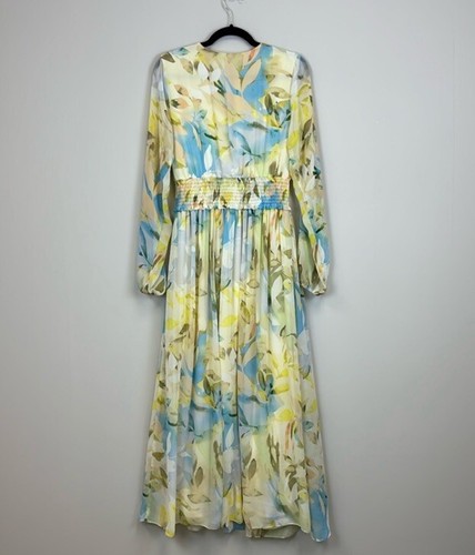 LAUNDRY BY SHELLI SEGAL Yellow Floral Long Sleeve Maxi Dress Smocked Waist Sz 8 - Picture 6 of 6