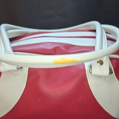 Vintage Disney Mickey Mouse Vinyl Bowler Duffle Tote Bag Red and White Gym Bag I - Picture 2 of 15
