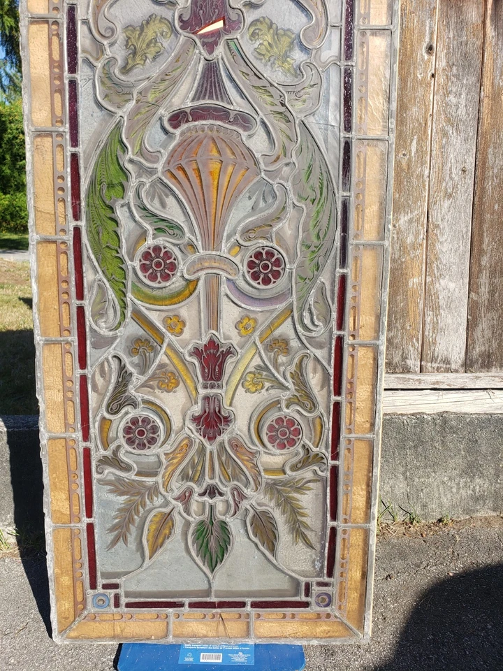 Антикварная оконная панель из витражного стекла размер около 0,60 в высоту X 24 в ширину каждая - Изображение 3 из 4